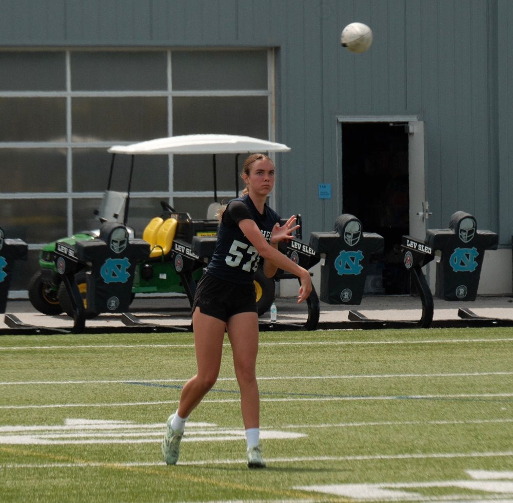 Kennedy Ford throwing at the UNC football camp
